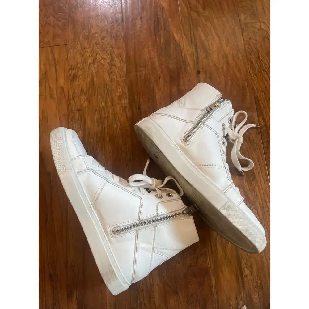 ZADIG & VOLTAIRE Flash High Top Sneakers White Lightning Bolt Size 40 10 Leather